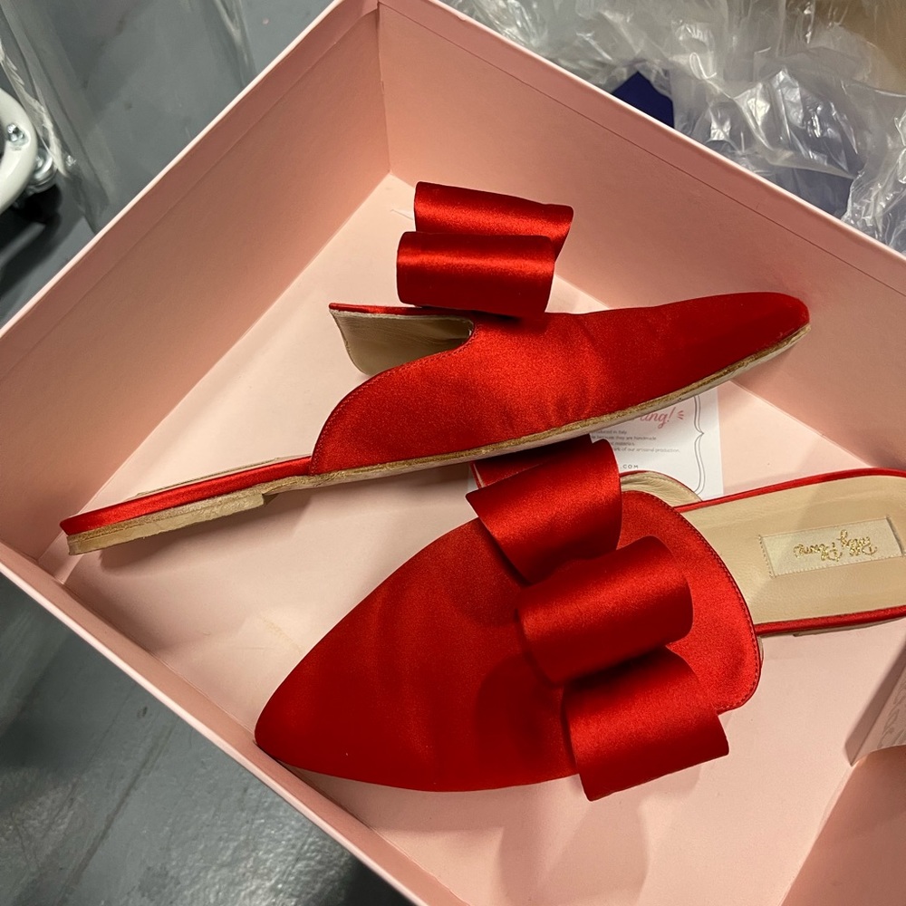 Polly Plume Satin Bow Slides